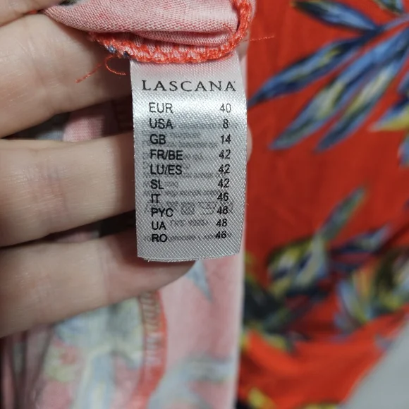 Lascana Tropical Orange/Red Floral Short Sleeve Pullover Knit Dress Size 8. - Picture 7 of 10